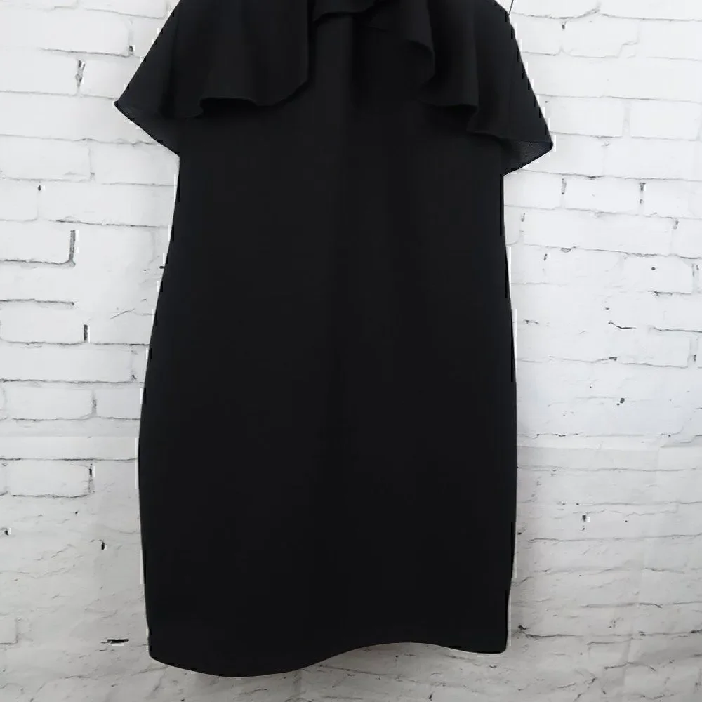 ZARA BLACK RUFFLE NECK SLEEVELESS BODYCON MIDI DRESS SIZE SMALL NWT - Picture 7 of 11
